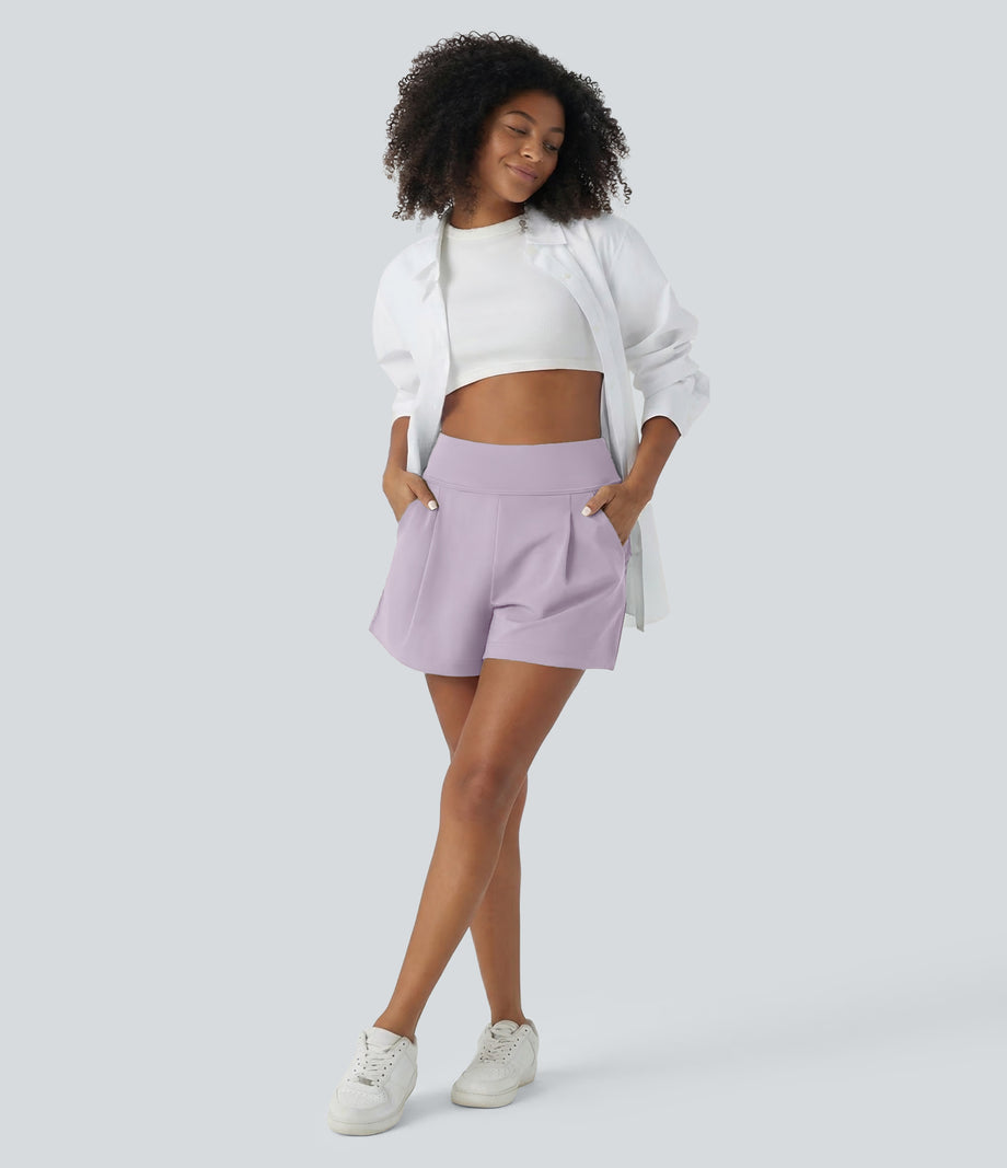 DayStretch High Waisted Work Baggy Shorts 4'' with Pockets - Orchid Hush