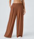 High Waisted Pocket Wide Leg Flowy Solid Palazzo Casual Linen-Feel Pants - Sierra