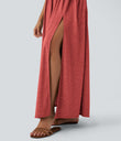 Twisted Backless Split Flowy Maxi Resort Dress with Pockets - Poinsettia Floral Yarn