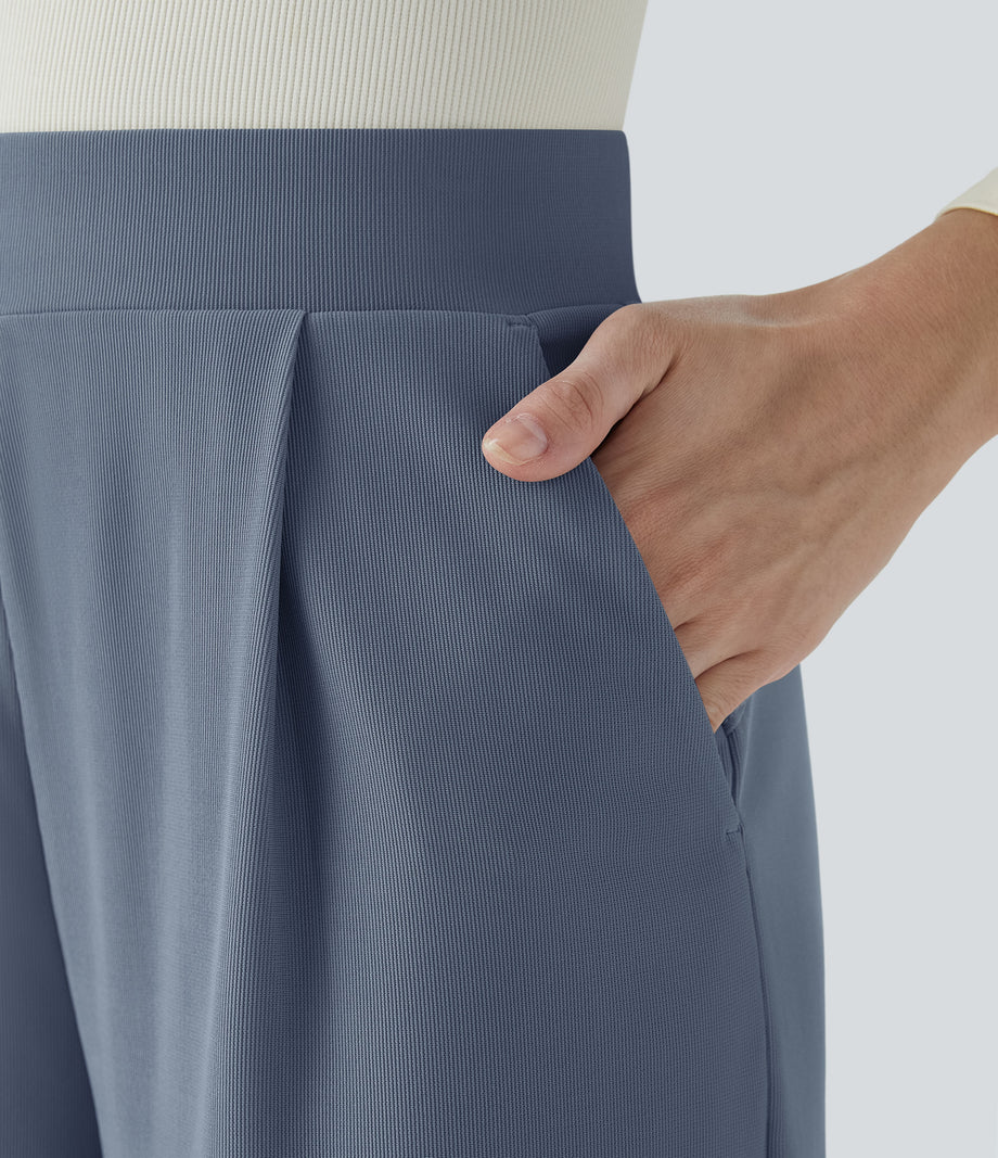 Halara Flex™ High Waisted Body Sculpt Waist-Slimming Pocket Wide Leg Micro Waffle Work Pants - Deep Sea Gray Blue