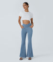 Halara Flex™ High Waisted Crossover Pocket Washed Casual Jeans - Washed Denim Sunny Blue