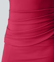SoftlyZero™ Airy Square Neck Backless Corset Ruched Split Bodycon Midi Cool Touch Bridesmaid and Wedding Guest Dress - Winterberry