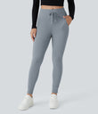 SoftlyZero™ Plush High Waisted Drawstring Pocket Plain Full Length Joggers - Tradewinds