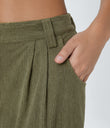 Mid Rise Zipper Pocket Corduroy Casual Pants - Hazel Mist Green