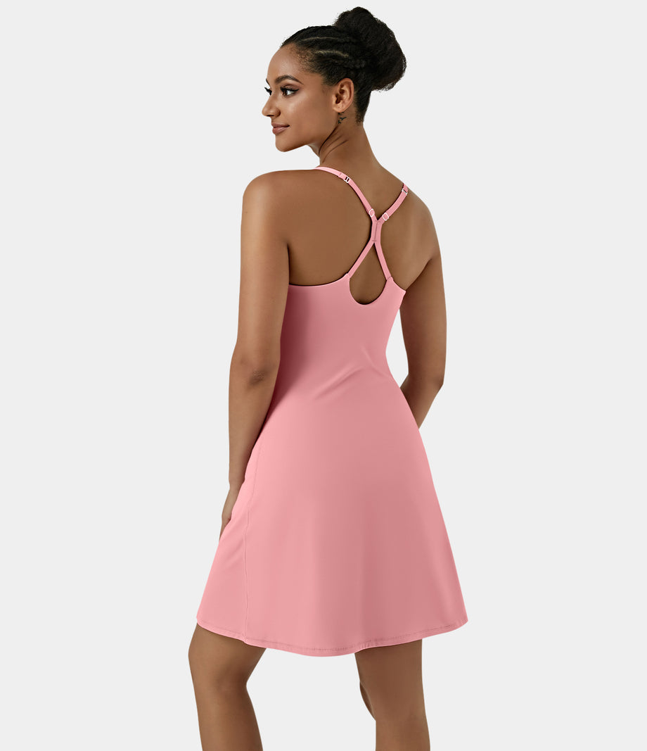 SoftlyZero™ Airy Cut Out 2-in-1 Pocket Cool Touch Longer Active Dress-UPF50+ - Rose Pink