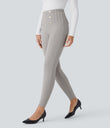 High Waisted Tummy Control Decorative Back Zipper Pockets Herringbone Work Leggings - Mink Ash
