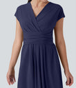 Breezeful™ V Neck Short Sleeve Pocket Tie Back Quick Dry Midi Casual Dress - Patriot Blue