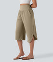 Breezeful™ High Waisted Tummy Control Hem Quick Dry Capri Pants with Pockets - Fields of Rye