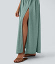Twisted Backless Split Flowy Maxi Resort Dress with Pockets - Misty Pale Blue