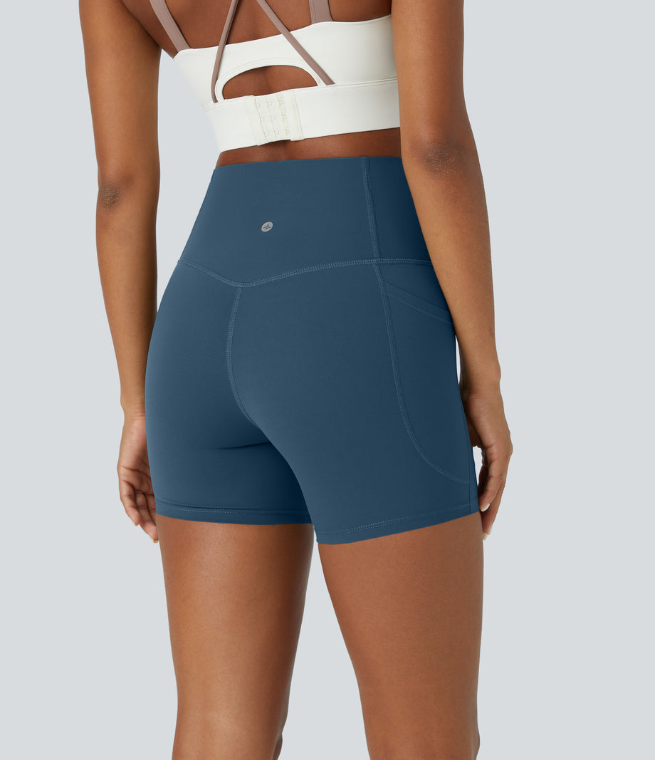 Halara UltraSculpt™ High Waisted Tummy Control Side Pocket Shaping Training Biker Shorts 5'' - Majolica Blue