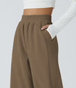 High Waisted Pocket Straight Leg Baggy Mop Corduroy Casual Pants - Chestnut Brown