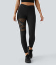 DayStretch High Waisted Crossover Contrast Mesh Decorative Buckle Yoga Leggings - Black