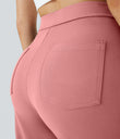 DayStretch High Waisted Pockets Straight Leg Casual Pants - Candy Pink