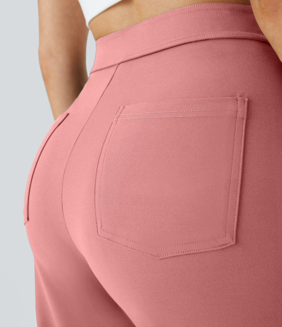 DayStretch High Waisted Pockets Straight Leg Casual Pants - Candy Pink
