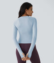 Solid Thumb Hole Yoga Sports Top - Cool Ice Blue
