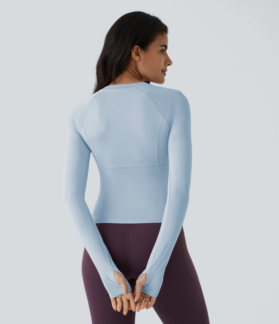Solid Thumb Hole Yoga Sports Top - Cool Ice Blue