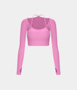 Ribbed Halter Strap Thumb Hole Cropped Yoga Sports Top - Soft Light Purple