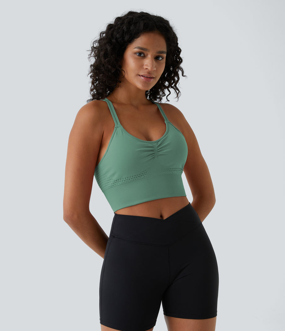 OneForm Seamless Flow Low Support Ruched Double Straps Sports Bra A-D Cups - Granite Green