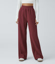 High Waisted Pocket Straight Leg Baggy Mop Corduroy Casual Pants - Burnt Russet