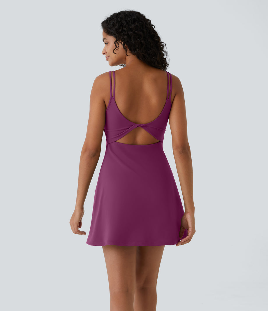 SoftlyZero™ Plush Double Straps 2-Piece Pocket Slip Dance Active Dress A-D Cups - Ume Purple