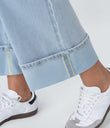 Halara Flex™ High Waisted Pockets Rolled Hem Wide Leg Washed Casual Jeans - Light Azure Denim