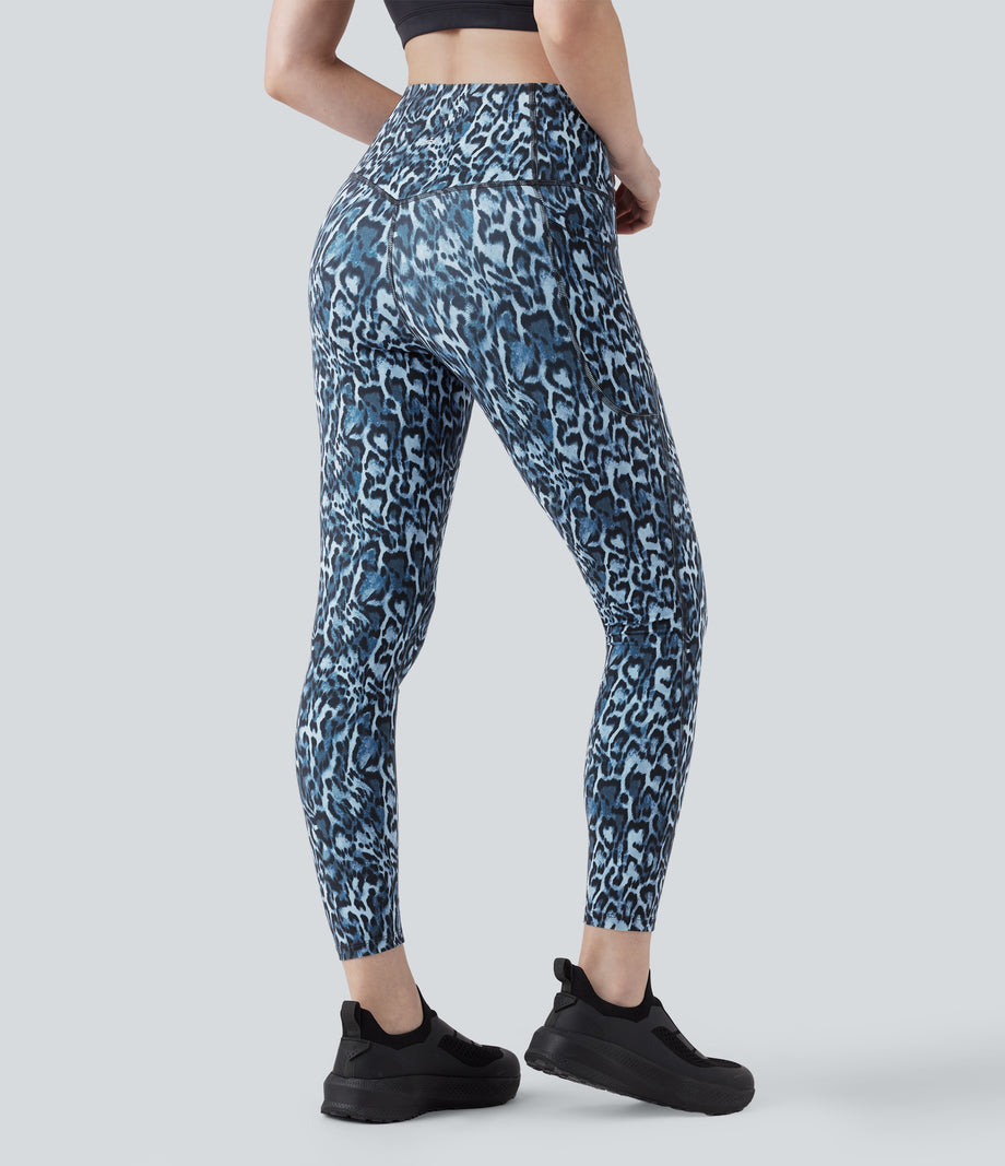 Halara UltraSculpt™ Leopard Print High Waisted Tummy Control Yoga Leggings with Pockets - Black and Blue Leopard