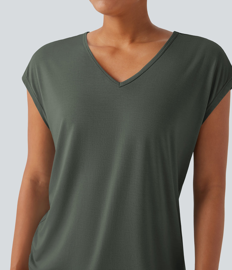 V Neck Short Sleeve Casual T-Shirt - Lone Pine Green