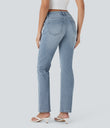 Halara Flex™ Low Rise Zipper Pockets Washed Casual Bootcut Jeans - Blue Spruce Denim
