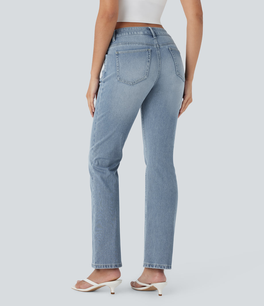 Halara Flex™ Low Rise Zipper Pockets Washed Casual Bootcut Jeans - Blue Spruce Denim