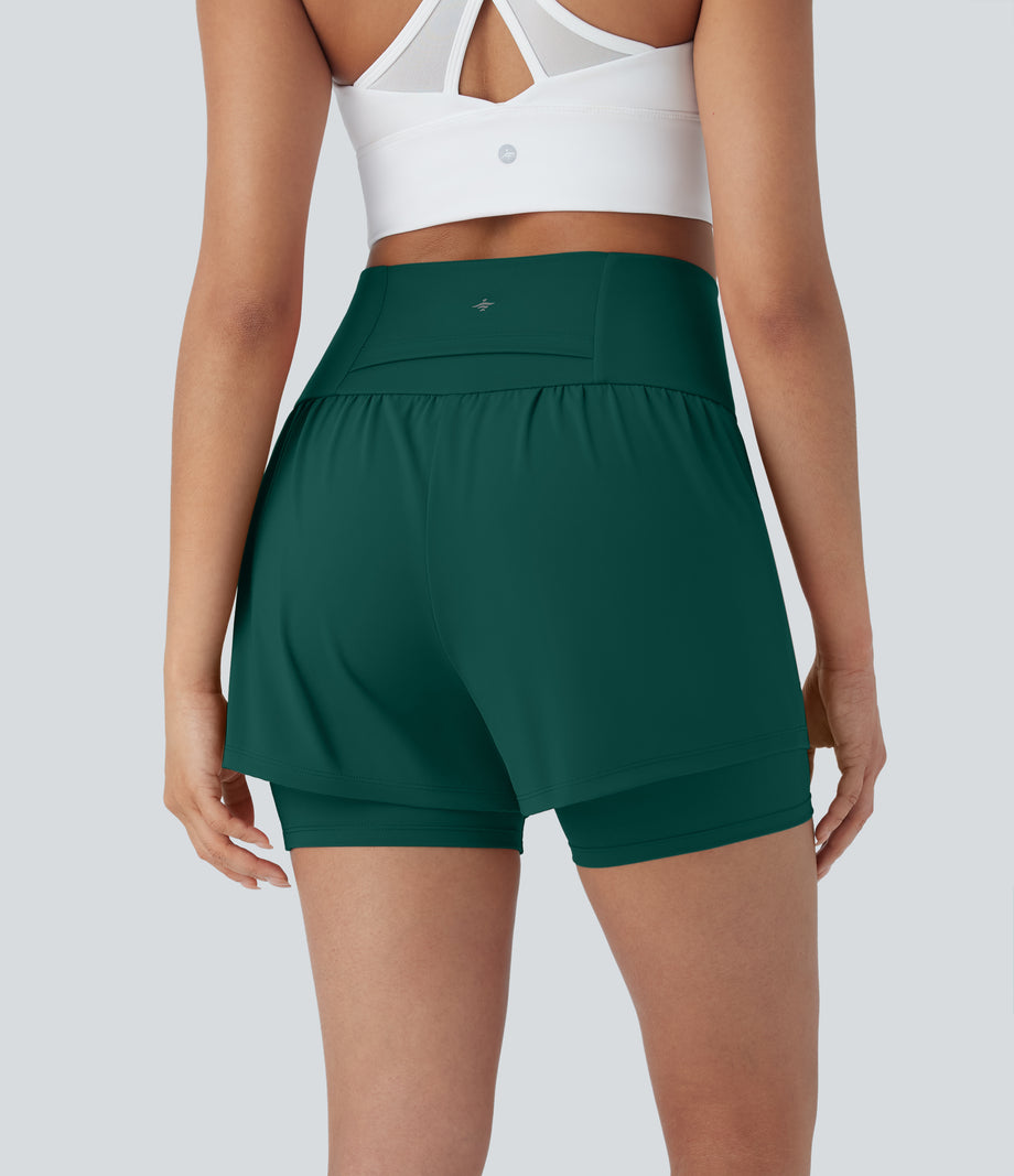 SoftlyZero™ Airy Super High Waisted 2-in-1 Cool Touch Yoga Shorts 5'' with Pockets - Forest Biome
