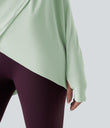 Hooded Cowl Neck Long Sleeve Thumb Hole Yoga Sports Top with Pockets - Dewkist
