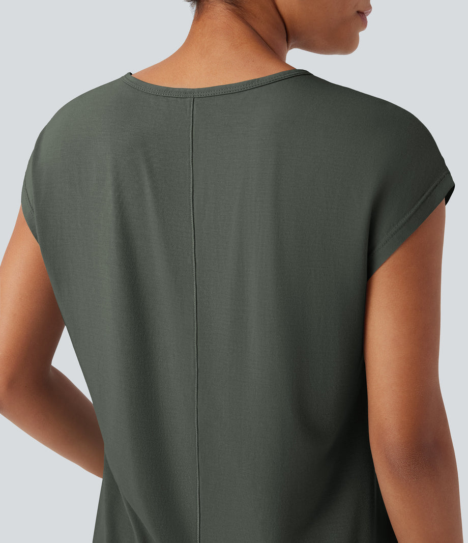 V Neck Short Sleeve Casual T-Shirt - Lone Pine Green