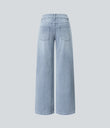 Halara Flex™ Low Rise Zipper Pockets Washed Baggy Wide Leg Casual Jeans - Light Azure Denim