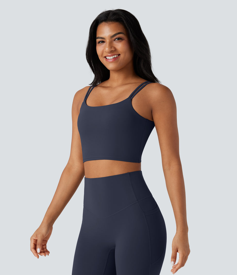 Halara UltraSculpt™ Double Straps Twisted Backless Cropped Yoga Tank Top - Mood Indigo
