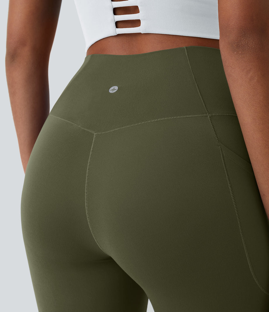 SoftlyZero™ Crossover Pocket Plain Leggings-UPF50+ - Grass Grey Green