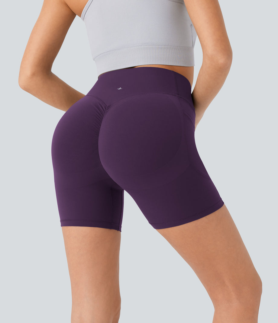 Halara UltraSculpt™ High Waisted Scrunch Butt Lifting Tummy Control Pocket Shaping Workout Biker Shorts 5'' - Blackberry Cordial