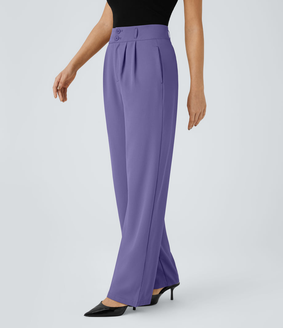 Halara Flex™ High Waisted Zipper Pocket Shirred Straight Leg Work Pants - Veronica