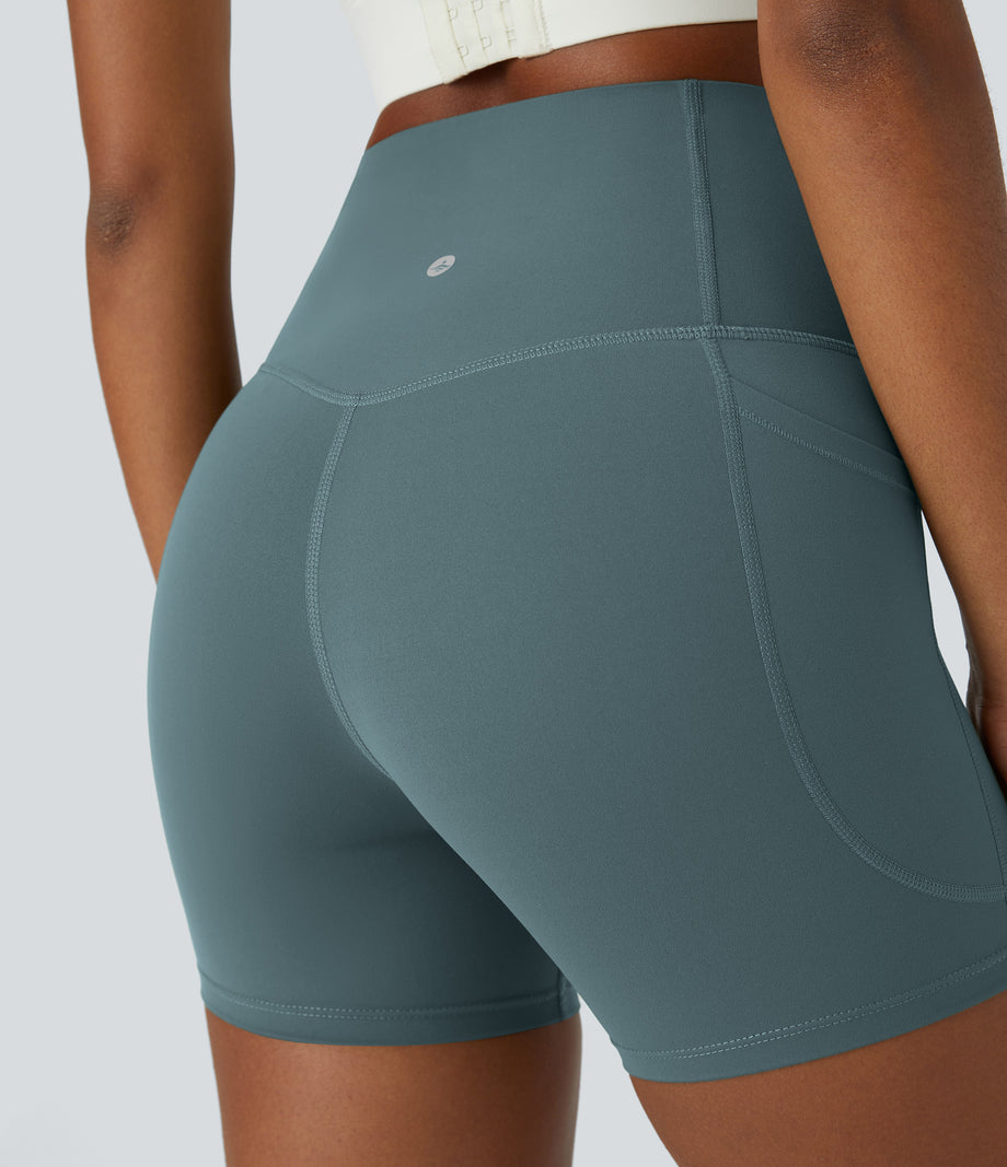 Halara UltraSculpt™ High Waisted Tummy Control Side Pocket Shaping Training Biker Shorts 5'' - North Atlantic