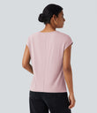 V Neck Short Sleeve Casual T-Shirt - Porcelain Pink
