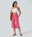 Breezeful™ High Waisted Tummy Control Hem Quick Dry Capri Pants with Pockets - Pink Lemonade