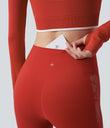 SoftlyZero™ High Waisted Crossover Contrast Lace Pocket Yoga Leggings-UPF50+ - Valiant Poppy