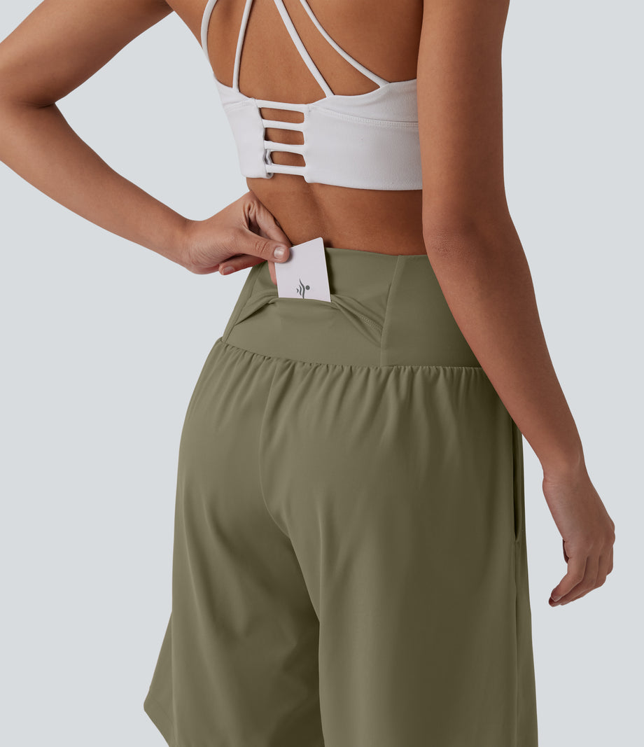 SoftlyZero™ Airy Super High Waisted 2-in-1 Cool Touch Yoga Shorts 9" with Pockets - Withered Green