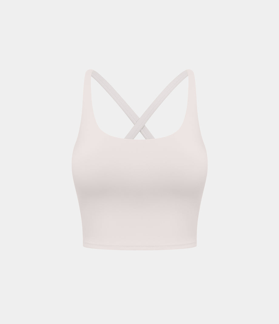 Crisscross Backless Built-in Bra Cropped Running Tank Top A-D Cups - Almost Mauve