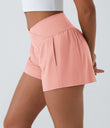 Breezeful™ High Waisted Crossover Pocket 2-in-1 Quick Dry Yoga Shorts 4" - Blossom