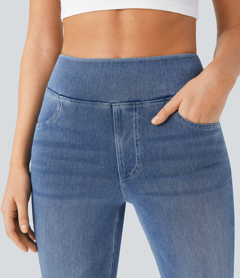Halara Flex™ High Waisted Pockets Washed Casual Bootcut Jeans - Blue Gray Denim
