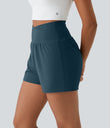 High Waisted Crossover Pocket 2-in-1 Casual Shorts - Majolica Blue