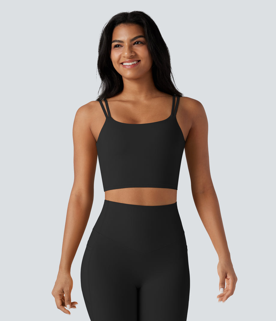 Halara UltraSculpt™ Double Straps Twisted Backless Cropped Yoga Tank Top - Black