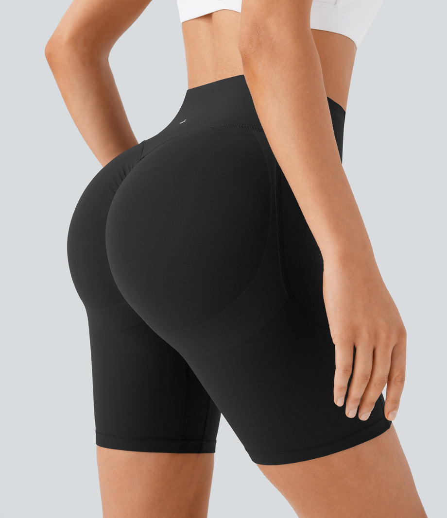 Halara UltraSculpt™ High Waisted Scrunch Butt Lifting Tummy Control Side Pocket Shaping Workout Biker Shorts 7'' - Black