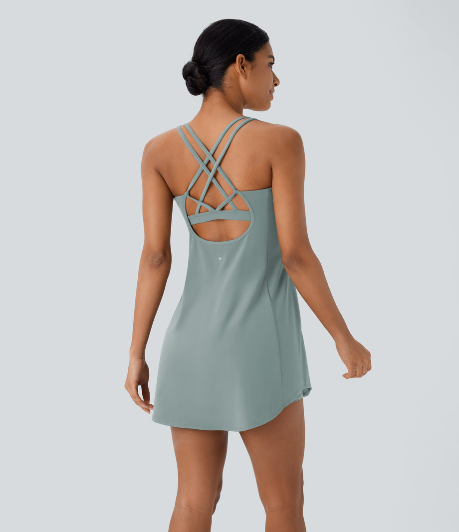 SoftlyZero™ Plush Cut Out Pocket 2-Piece Mini Yoga Active Dress - Ether