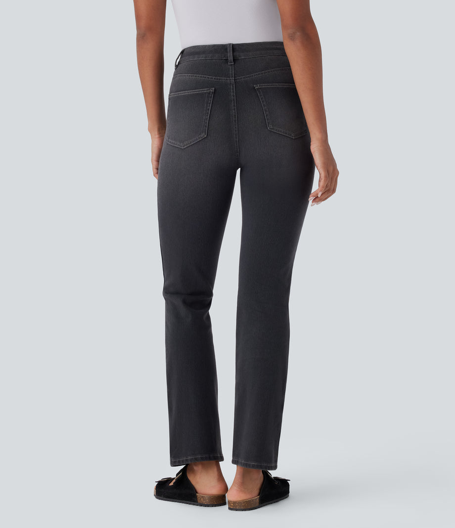 Halara Flex™ High Waisted Pockets Washed Casual Bootcut Jeans - Dirty Black Denim